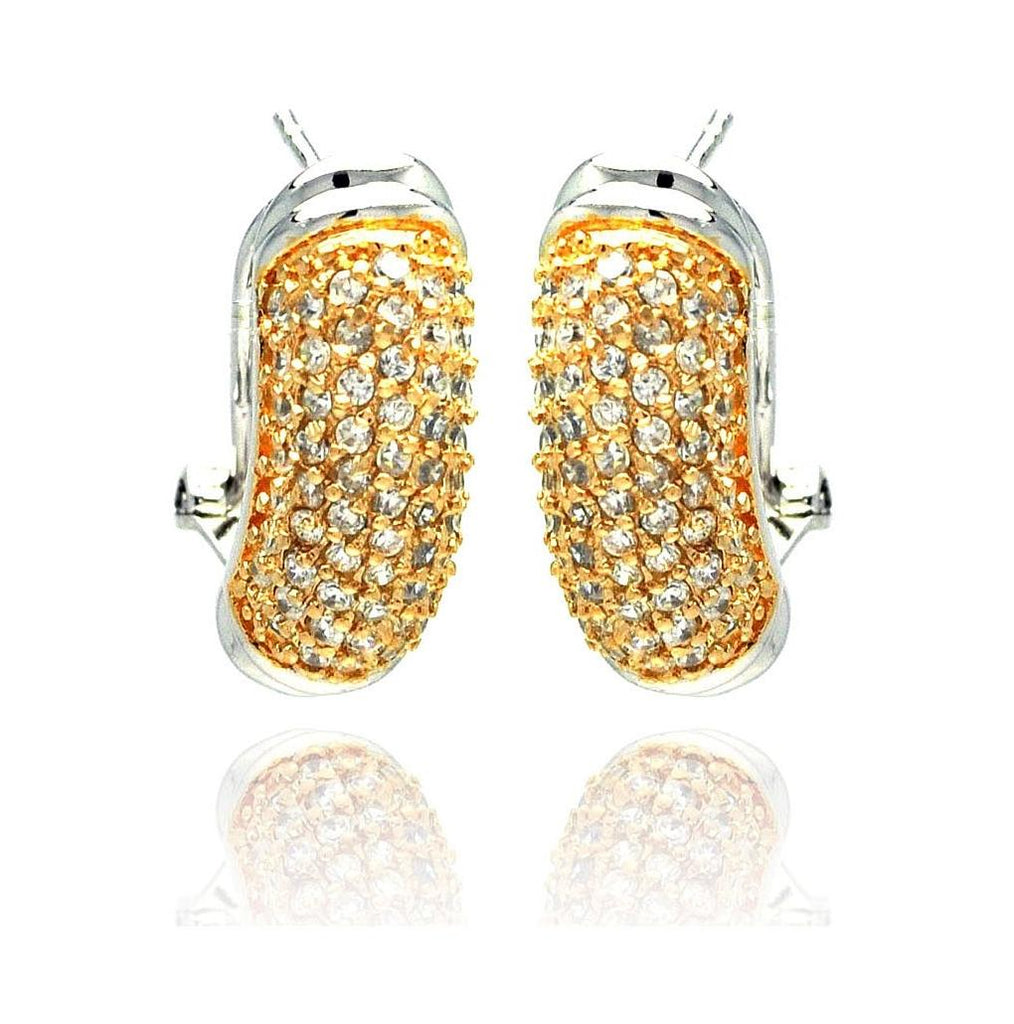 .925 Sterling Silver Gold & Silver Rhodium Plated Clear Round Cz Stud Earring