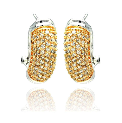 .925 Sterling Silver Gold & Silver Rhodium Plated Clear Round Cz Stud Earring