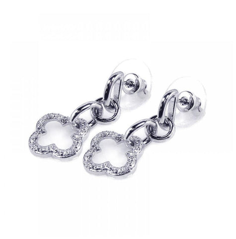 .925 Sterling Silver Rhodium Plated Clear Open Clover Cz Dangling Earring