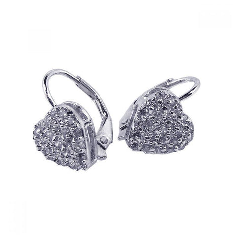 .925 Sterling Silver Rhodium Plated Clear Heart Cz Hoop Earring