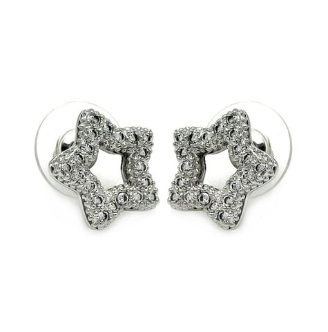 .925 Sterling Silver Rhodium Plated Clear Open Heart Cz Stud Earring