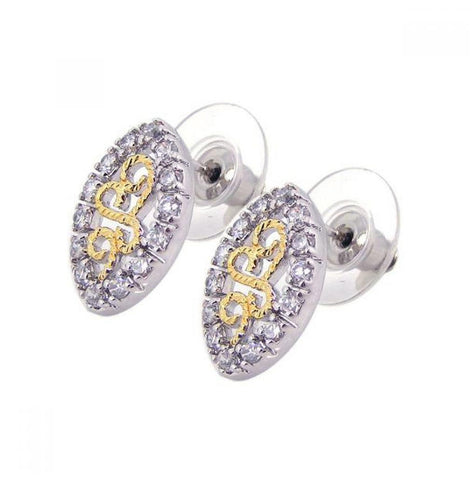 .925 Sterling Silver Rhodium Plated Clear & Silver Marqui Cz Stud Earring