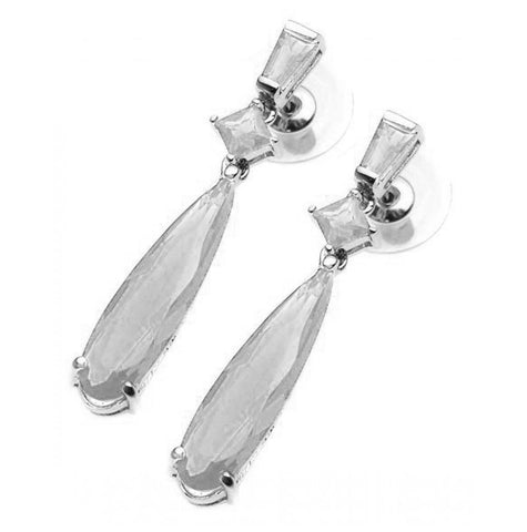 .925 Sterling Silver Rhodium Plated Multishape Marqui Clear Cz Dangling Earring