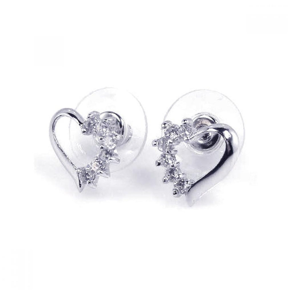 .925 Sterling Silver Rhodium Plated Open Heart Cz Stud Earring