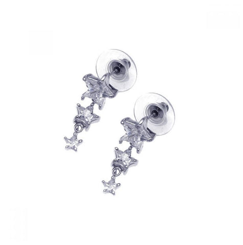 .925 Sterling Silver Rhodium Plated Graduated Multiple Stars Cz Dangling Stud Earring