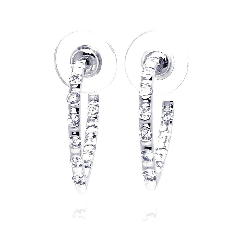 .925 Sterling Silver Rhodium Plated Clear Cz Hoop Earring