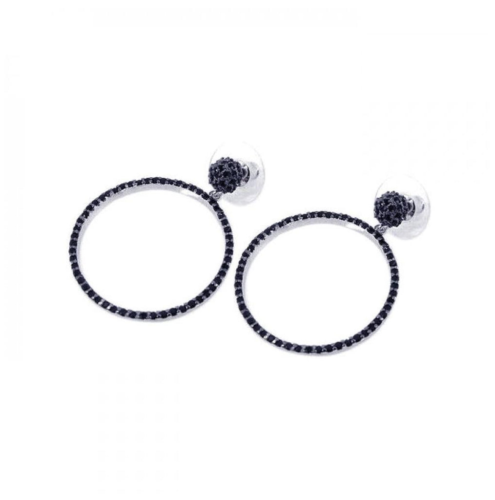 .925 Sterling Silver Black Rhodium Plated Cz Dangling Earring