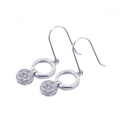 .925 Sterling Silver Rhodium Plated Open Circle Clear Cz Hook Earring