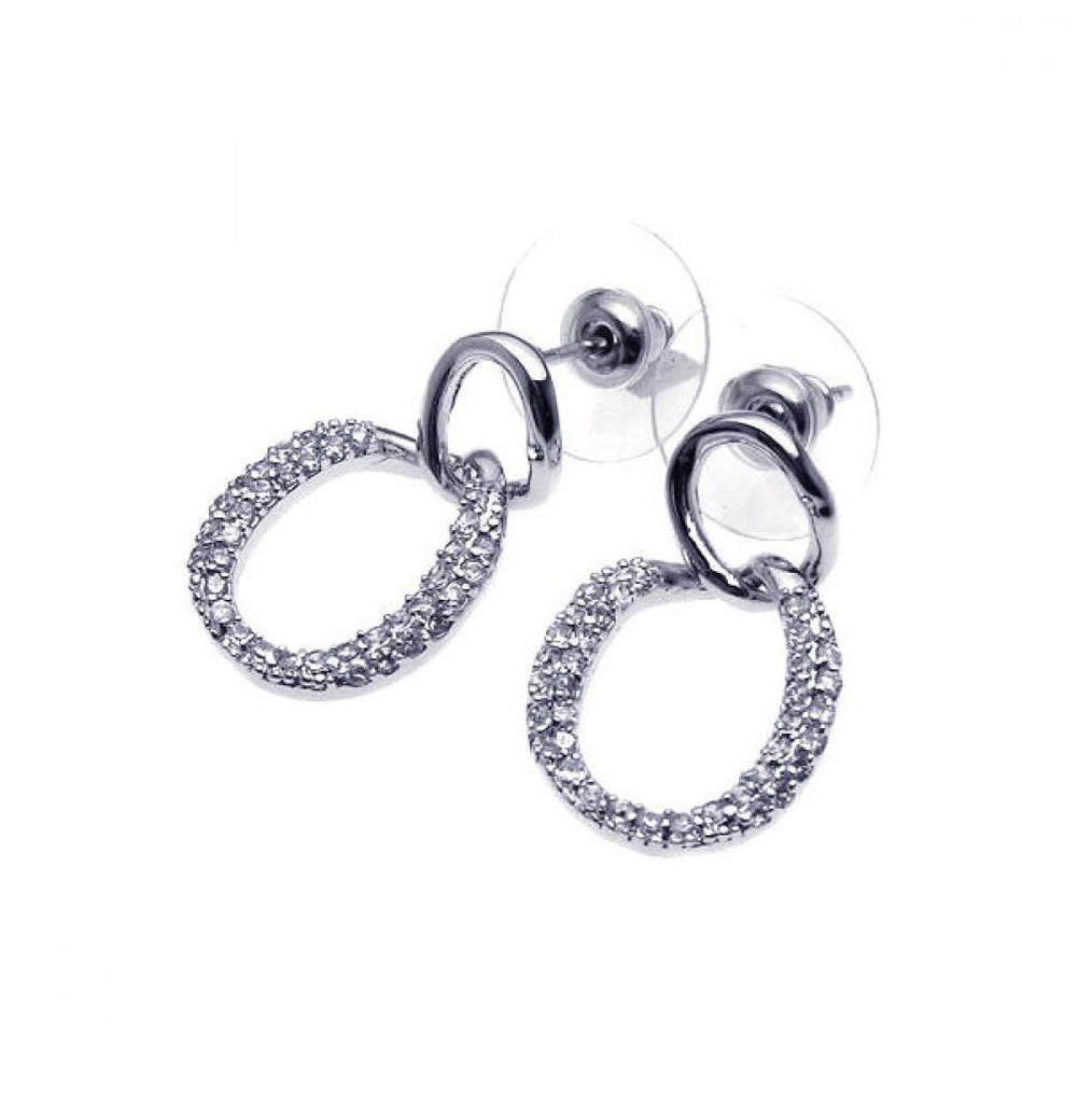 .925 Sterling Silver Rhodium Plated Open Circle Cz Dangling Earring