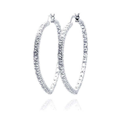 .925 Sterling Silver Rhodium Plated Open Circle Cz Hoop Earring