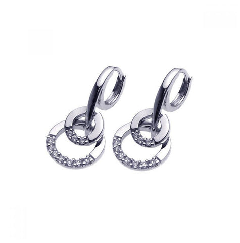 .925 Sterling Silver Rhodium Plated Two Round Cz Lever Back Earring