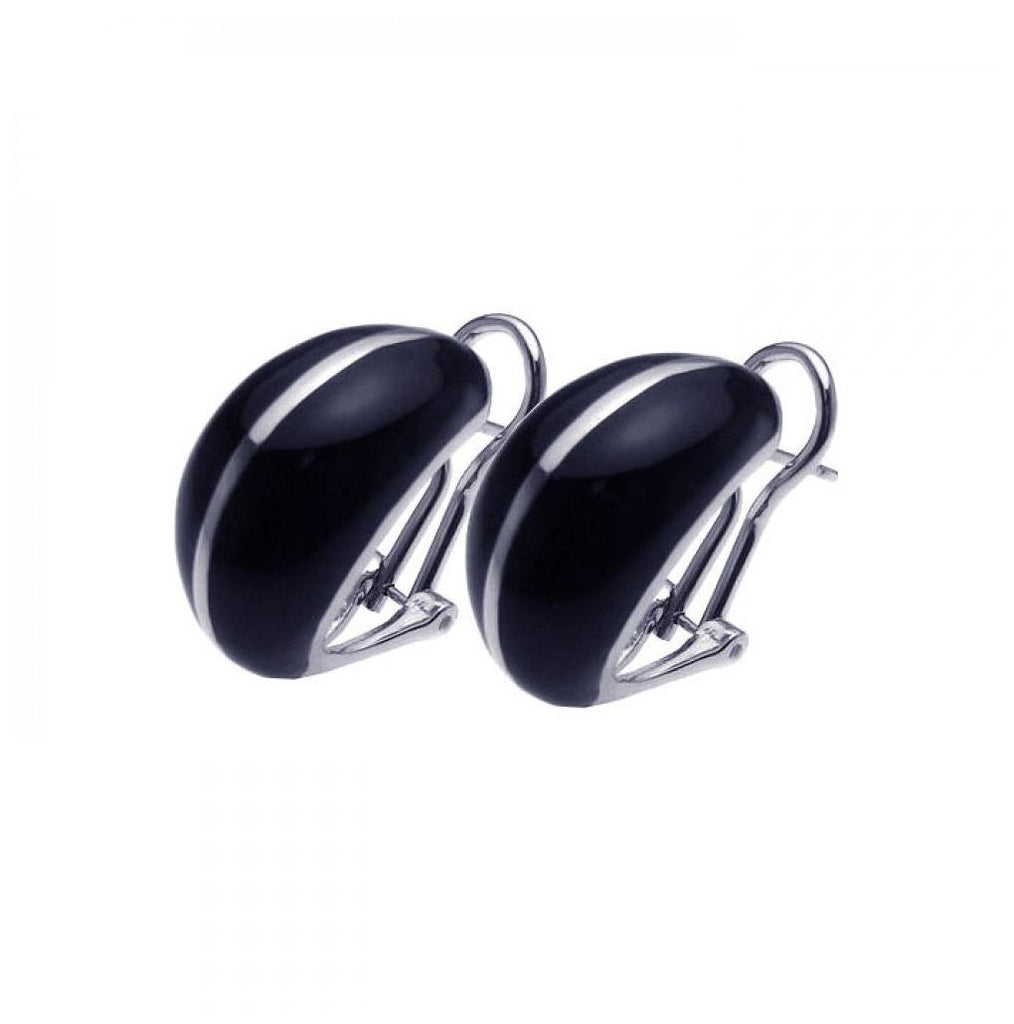 .925 Sterling Silver Rhodium Plated Black Enamel Lever Back Earring