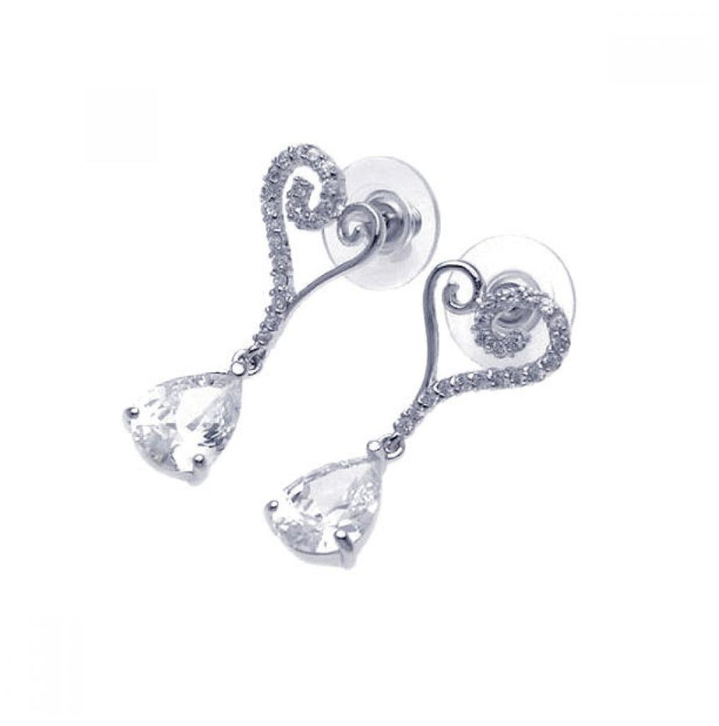 .925 Sterling Silver Rhodium Plated Open Heart Cz Dangling Stud Earring