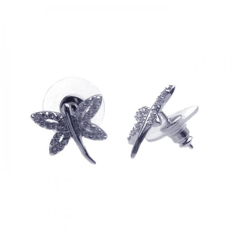 .925 Sterling Silver Rhodium Plated Dragonfly Cz Earring