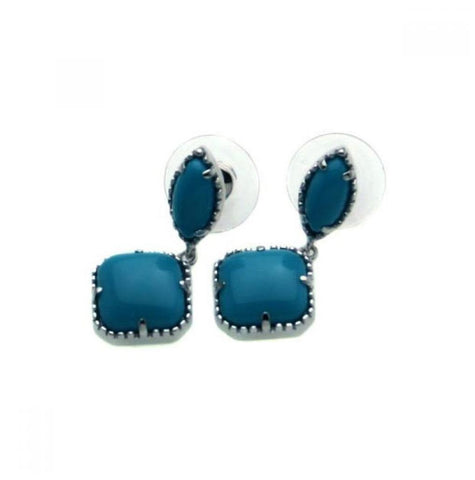 .925 Sterling Silver Rhodium Plated Square Marqui Turquoise Cz Dangling Stud Earring