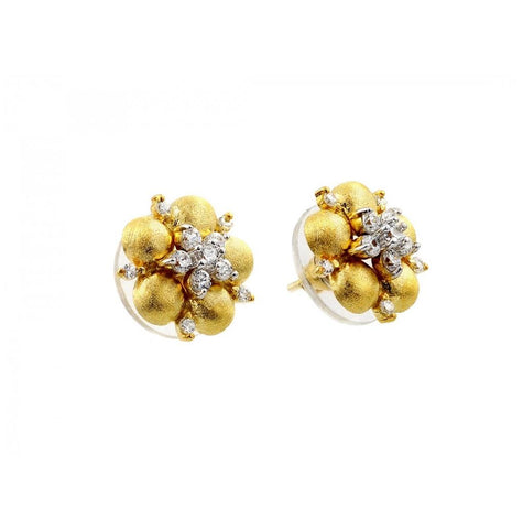 .925 Sterling Silver Gold Plated Flower Center Clear Cz Stud Earring