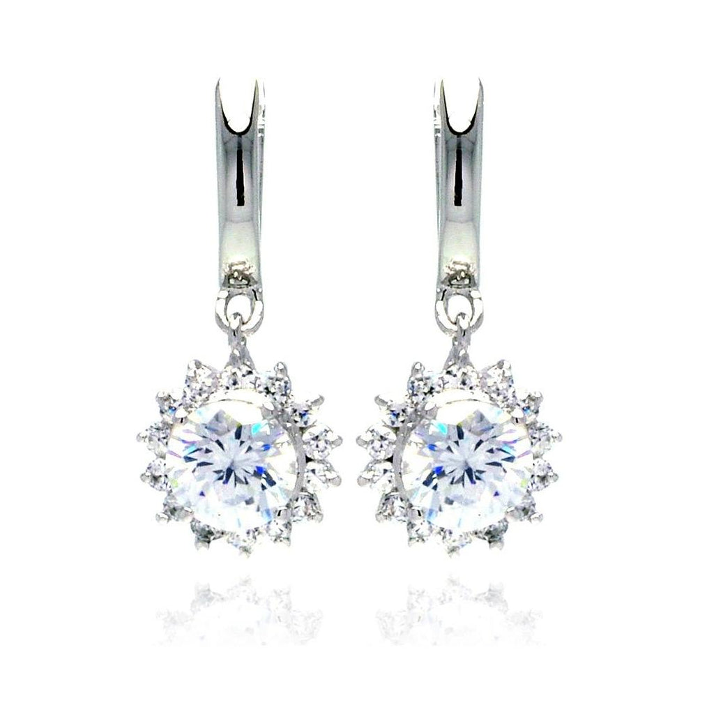 .925 Sterling Silver Rhodium Plated Sun Cz Dangling Earring