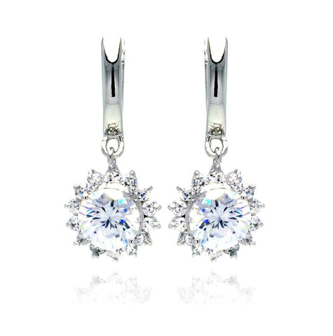 .925 Sterling Silver Rhodium Plated Sun Cz Dangling Earring