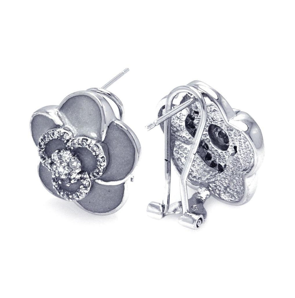 .925 Sterling Silver Rhodium Plated Flower Cz Stud Earring