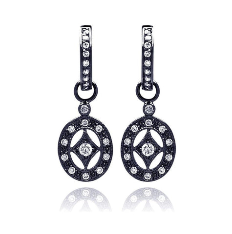 .925 Sterling Silver Rhodium Plated Open Oval Cz Dangling Earring