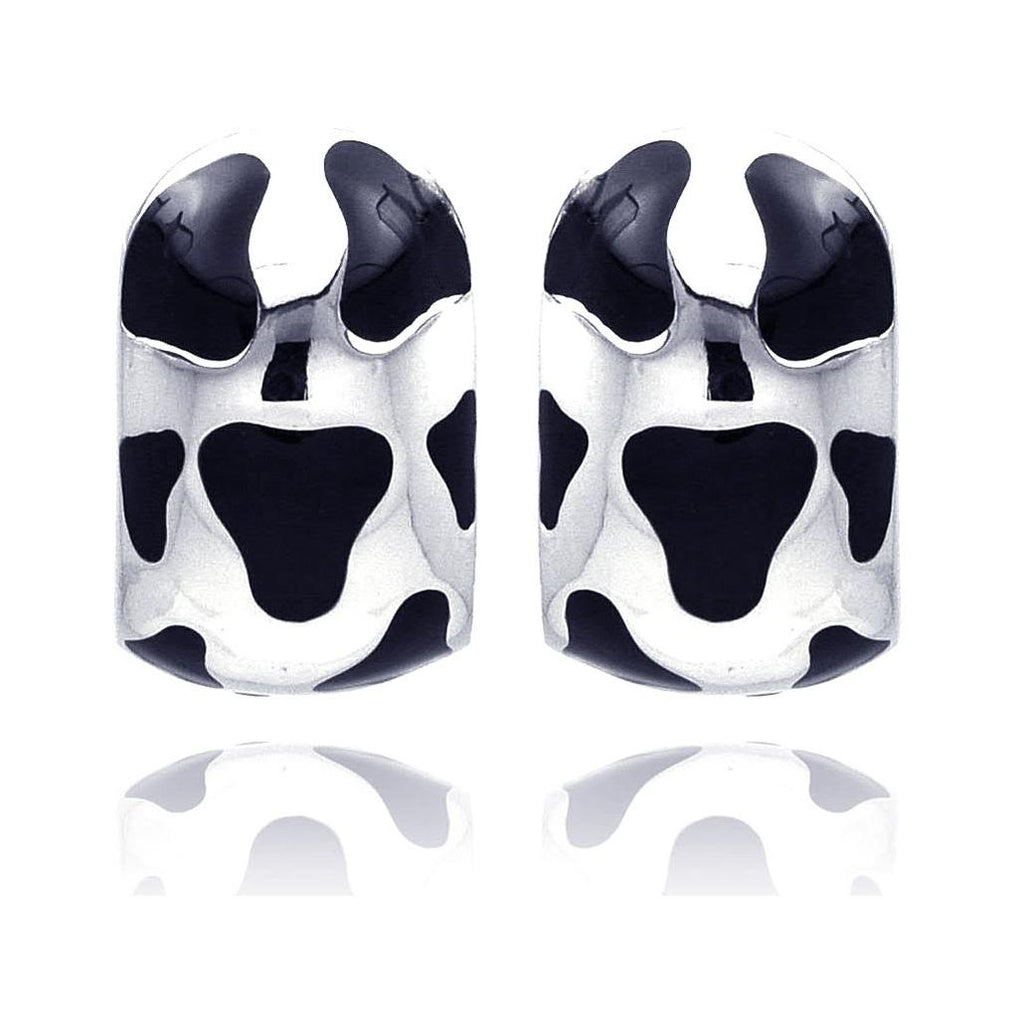 .925 Sterling Silver Rhodium Plated Cow Print Hoop Earring