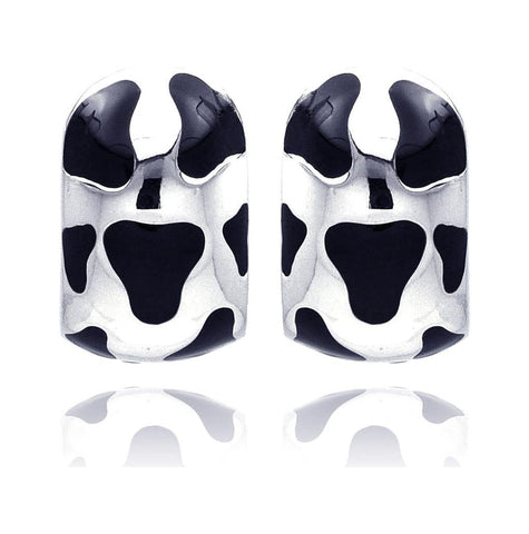 .925 Sterling Silver Rhodium Plated Cow Print Hoop Earring