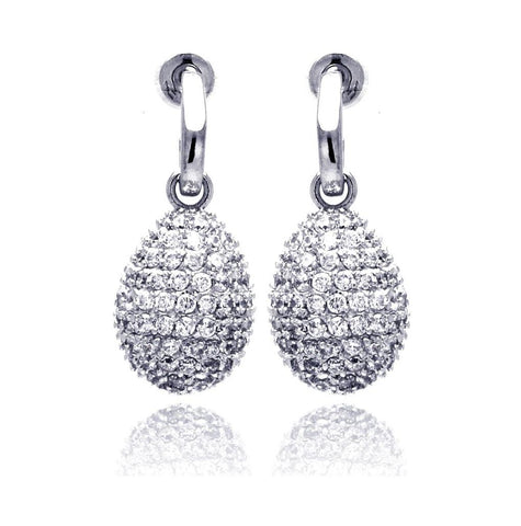 .925 Sterling Silver Rhodium Plated Oval Disco Ball Pear Cz Dangling Stud Earring