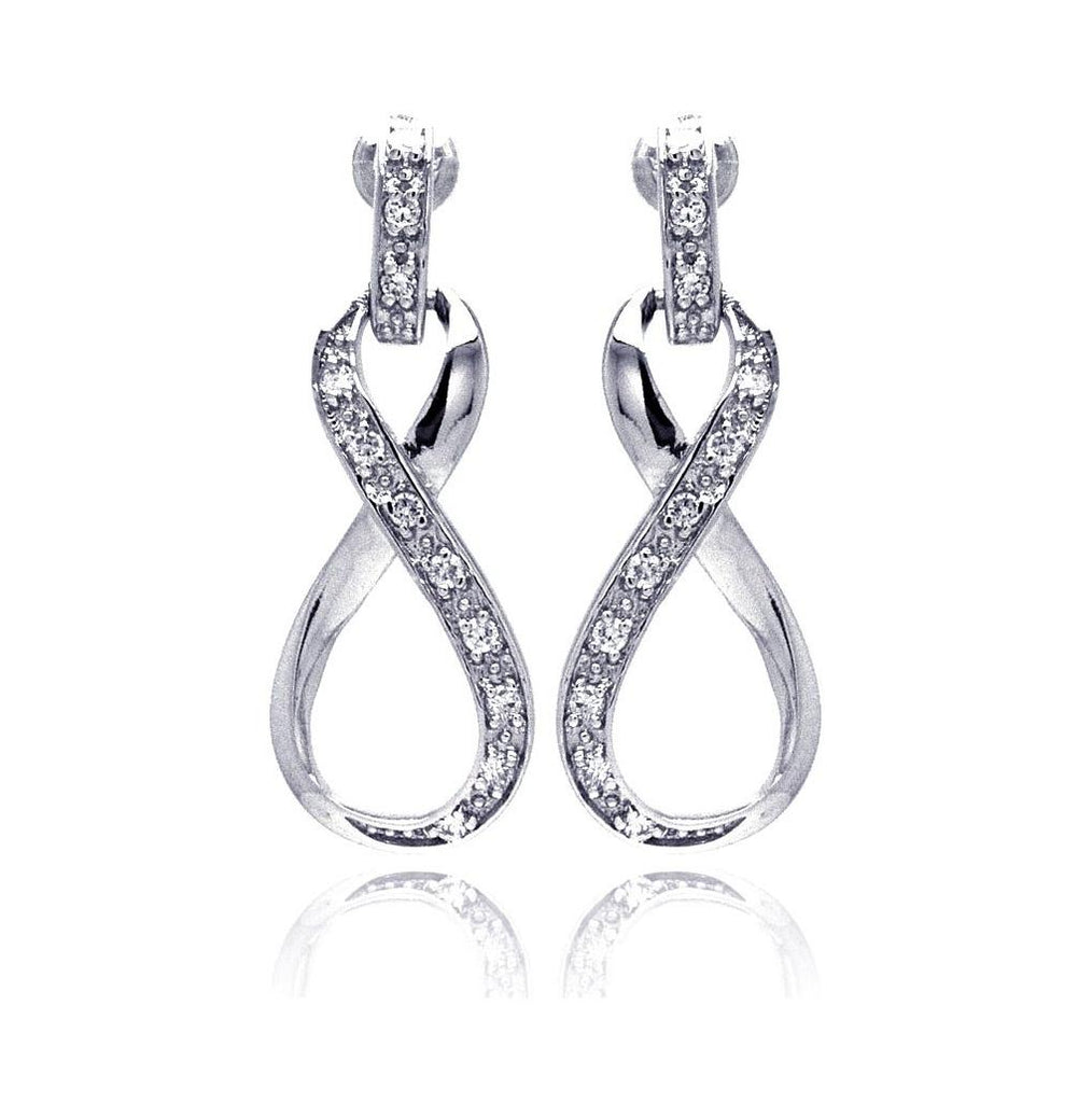 .925 Sterling Silver Rhodium Plated Cz Ribbon Dangling Stud Earring