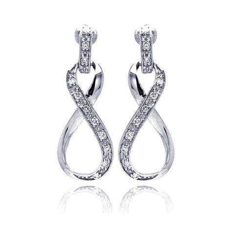 .925 Sterling Silver Rhodium Plated Cz Ribbon Dangling Stud Earring