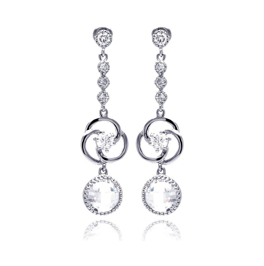 .925 Sterling Silver Rhodium Plated Multiple Round Cz Dangling Stud Earring