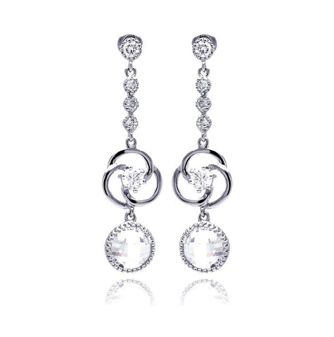 .925 Sterling Silver Rhodium Plated Multiple Round Cz Dangling Stud Earring