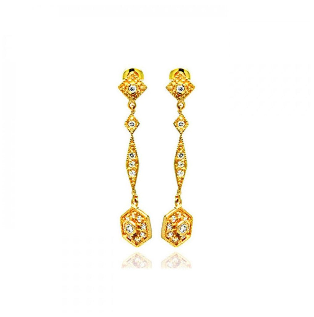 .925 Sterling Silver Gold Rhodium Plated Marqui Cz Dangling Stud Earring