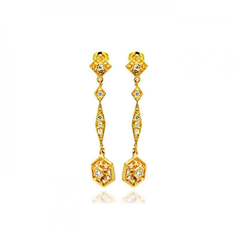 .925 Sterling Silver Gold Rhodium Plated Marqui Cz Dangling Stud Earring