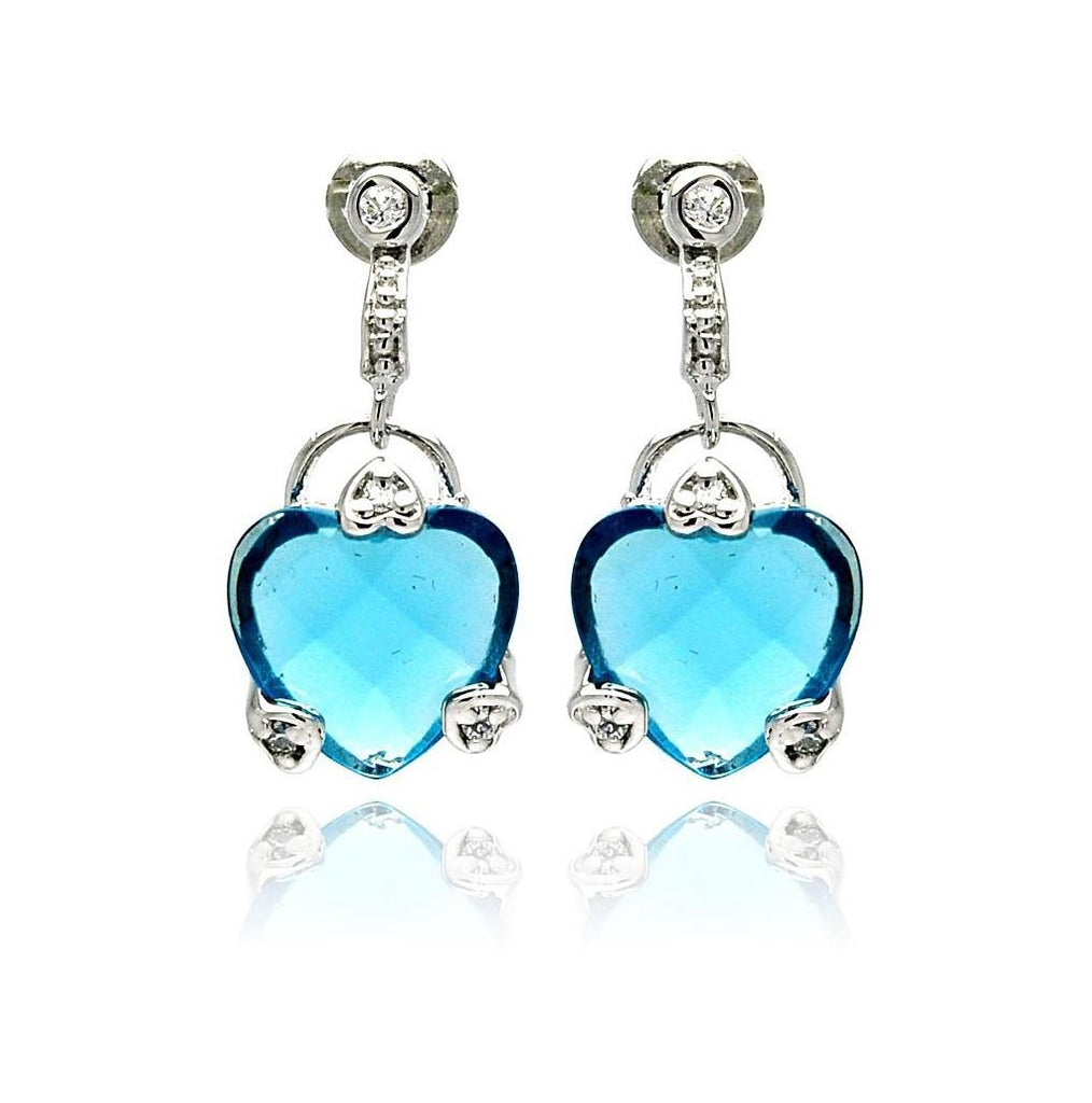 .925 Sterling Silver Rhodium Plated Blue Heart Cz Dangling Earring