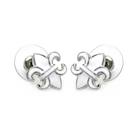 .925 Sterling Silver Rhodioum Plated Fleur De Lis Stud Earring