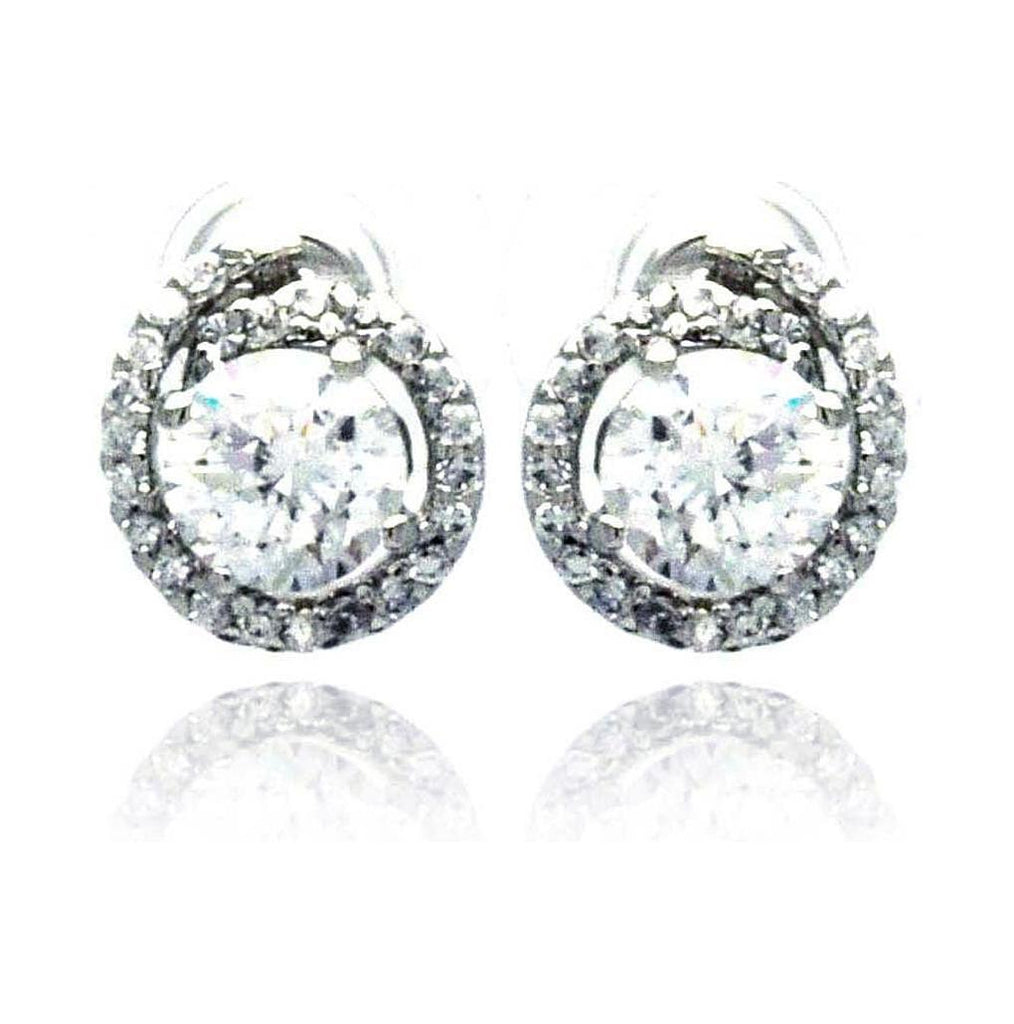 .925 Sterling Silver Rhodioum Plated Round Center Cz Stud Earring