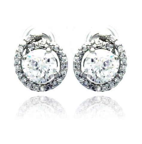 .925 Sterling Silver Rhodioum Plated Round Center Cz Stud Earring