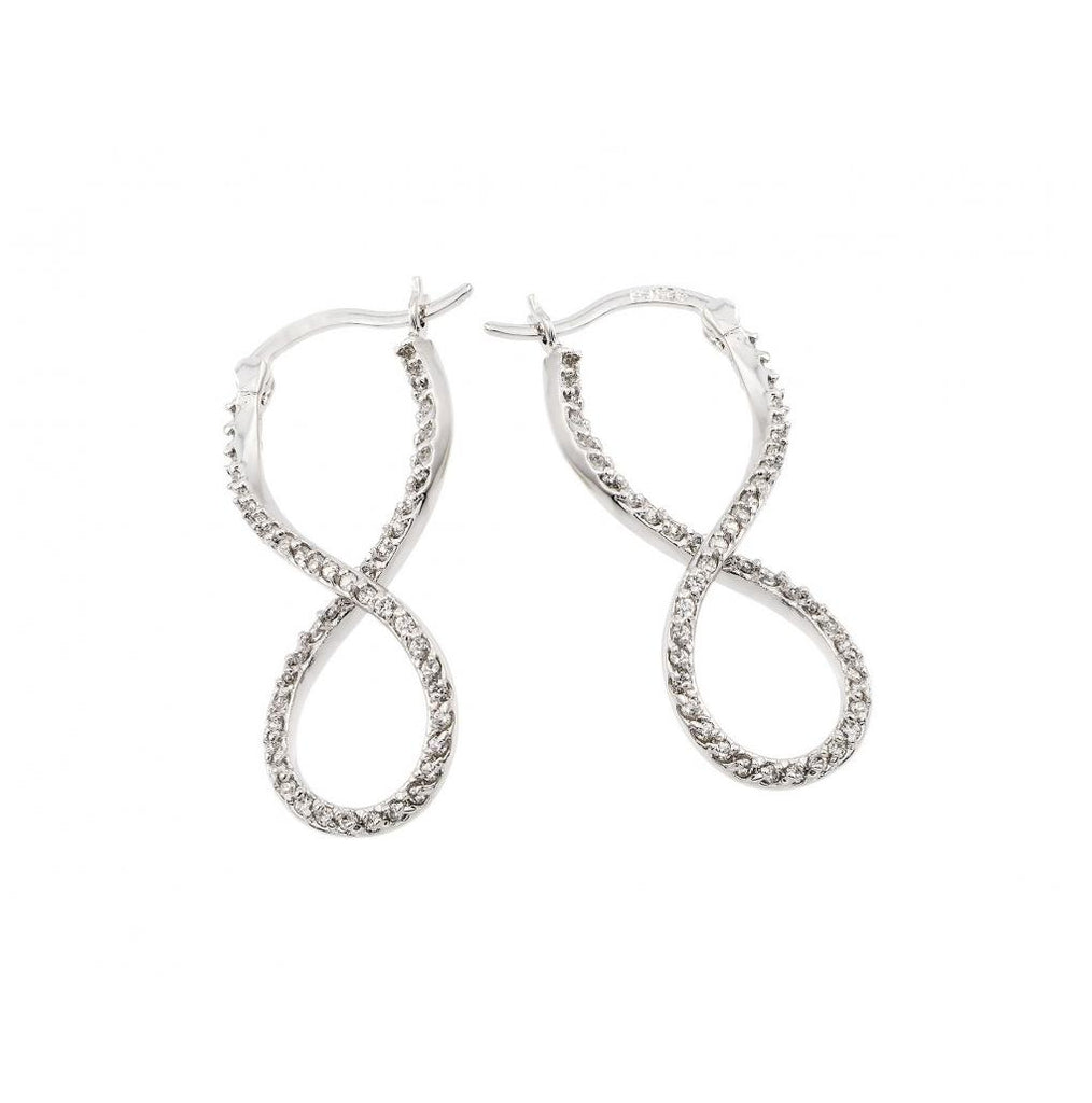 .925 Sterling Silver Rhodioum Plated Number Eight Infinity Cz Hoop Earring