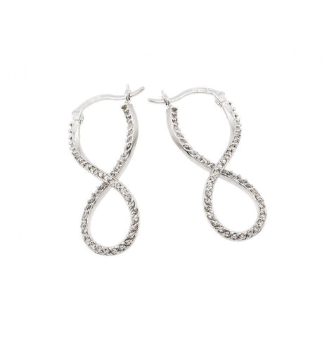 .925 Sterling Silver Rhodioum Plated Number Eight Infinity Cz Hoop Earring