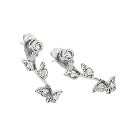 .925 Sterling Silver Rhodioum Plated Rose Cz Inlay Stud Earring