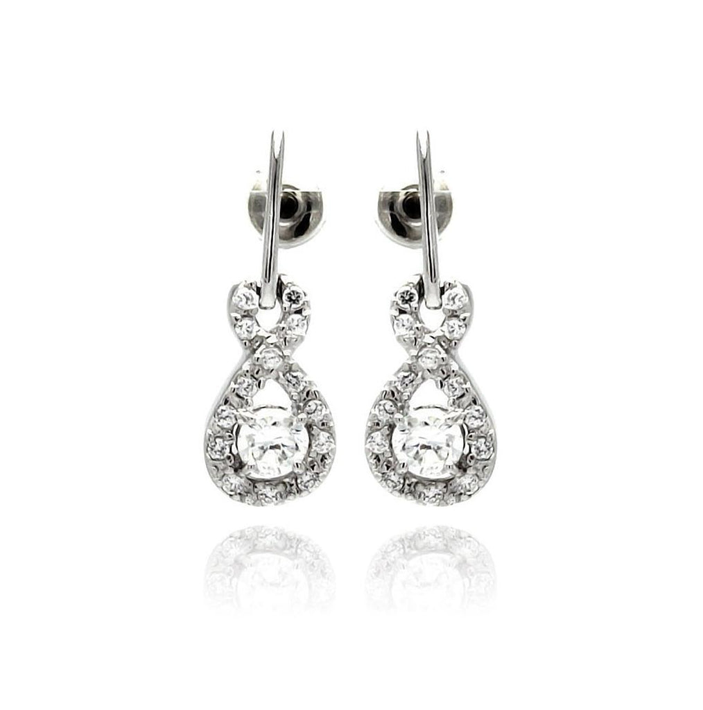 .925 Sterling Silver Rhodium Plated Ribbon Cz Dangling Stud Earring