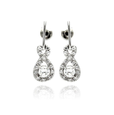 .925 Sterling Silver Rhodium Plated Ribbon Cz Dangling Stud Earring