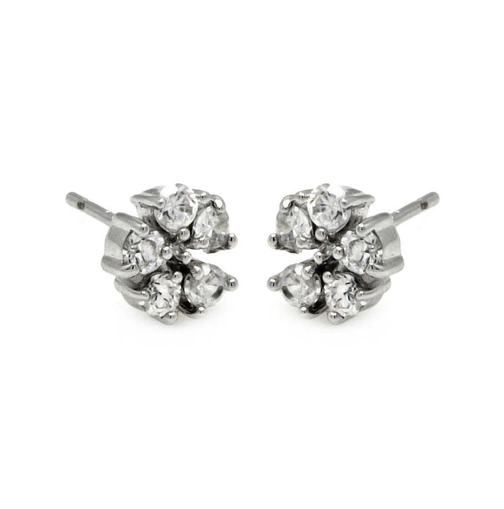 .925 Sterling Silver Rhodioum Plated Flower Cz Stud Earring