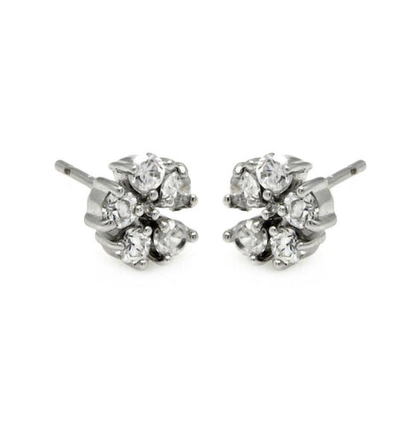 .925 Sterling Silver Rhodioum Plated Flower Cz Stud Earring