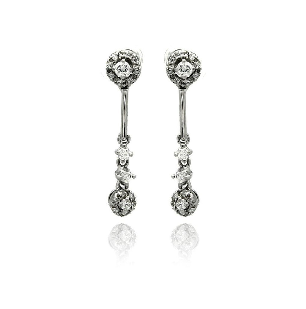 .925 Sterling Silver Rhodium Plated Multiple Round Cz Dangling Stud Earring