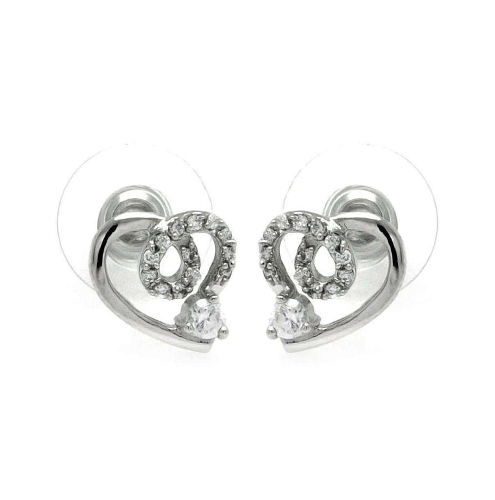 .925 Sterling Silver Rhodioum Plated Open Heart Cz Outline Stud Earring