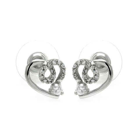 .925 Sterling Silver Rhodioum Plated Open Heart Cz Outline Stud Earring