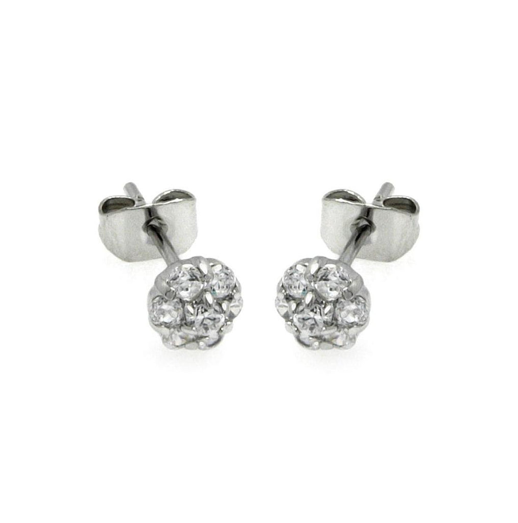 .925 Sterling Silver Rhodioum Plated Flower Cz Stud Earring