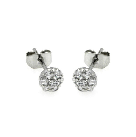 .925 Sterling Silver Rhodioum Plated Flower Cz Stud Earring