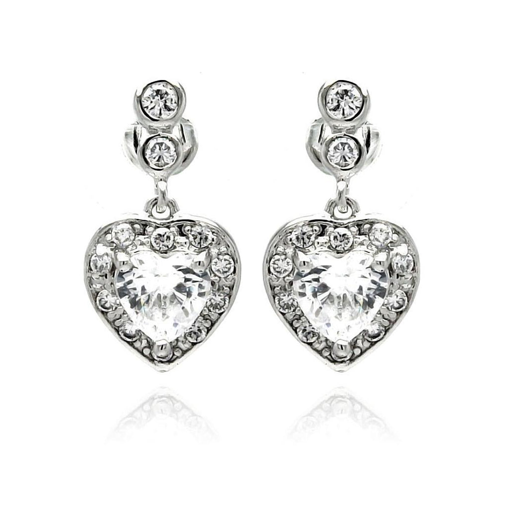 .925 Sterling Silver Rhodium Plated Heart Cz Dangling Earring